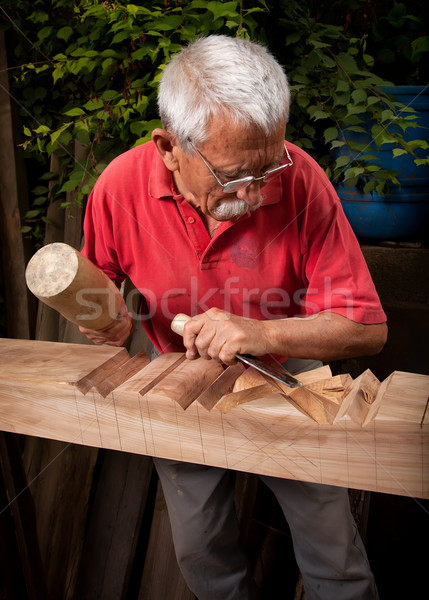 woodcarver working with mallet and chisel 9 Stock photo © ra2studio