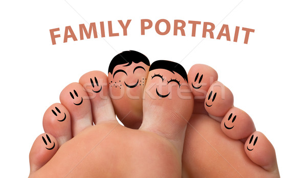 Glückliche Familie Porträt Finger Smileys isoliert weiß Stock foto © ra2studio