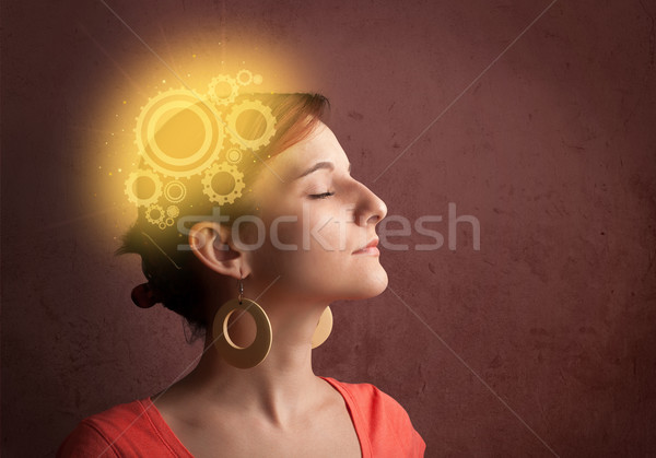 Clever girl thinking with a machine head illustration Stock photo © ra2studio