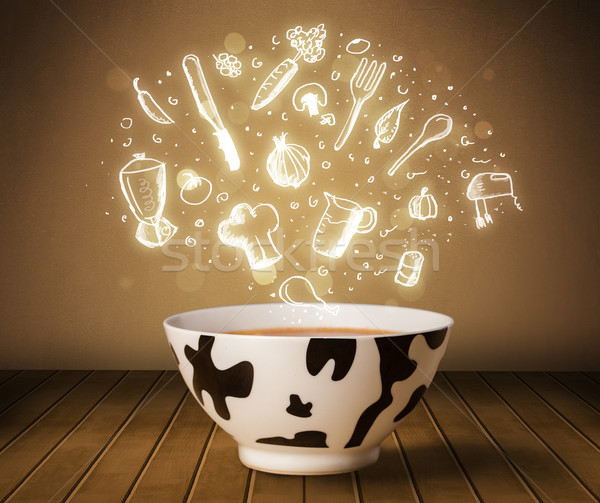 Home cook soup with hand drawn white icons Stock photo © ra2studio