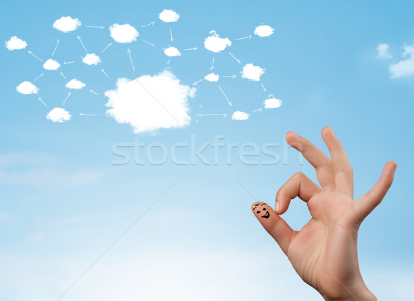 Parmak bulut ağ yüzler el gülümseme Stok fotoğraf © ra2studio