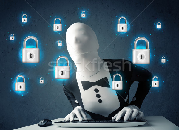 Hacker vermommen virtueel slot symbolen iconen Stockfoto © ra2studio