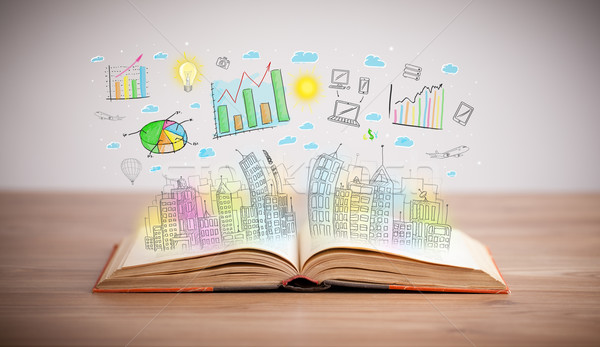 drawing of a business scheme on an opened book Stock photo © ra2studio