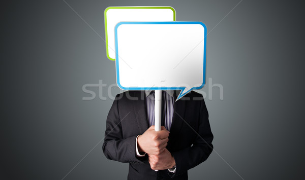 Foto stock: Empresario · bocadillo · pie · vacío · cabeza