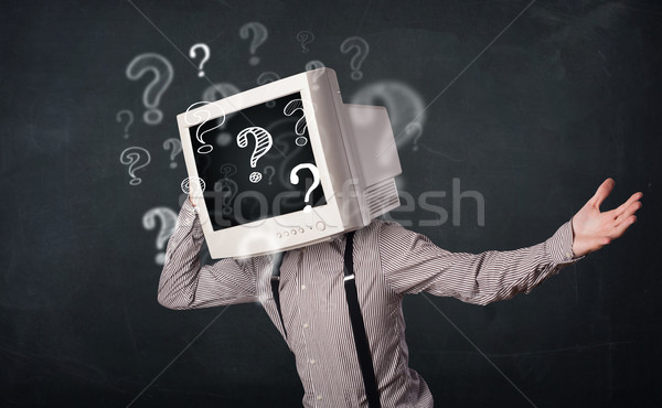 üzletember számítógépmonitor fej kérdőjelek üzlet arc Stock fotó © ra2studio