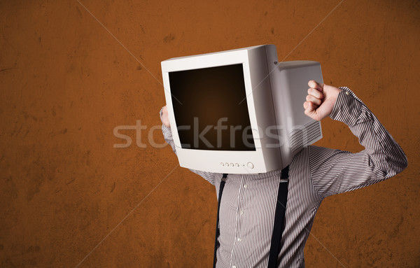üzletember monitor fej barna üres hely üzlet Stock fotó © ra2studio