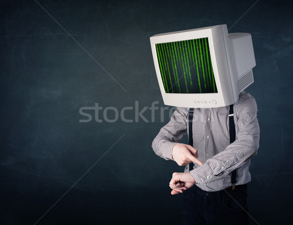 Cyber human with a monitor screen and computer code on the displ Stock photo © ra2studio