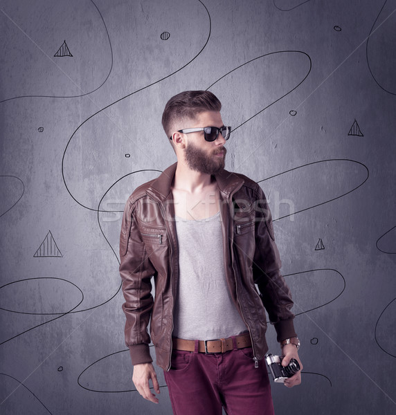 Hipster guy Bart modernen jungen Stock foto © ra2studio