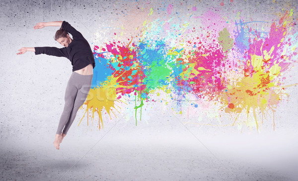 Stok fotoğraf: Modern · sokak · dansçı · atlama · renkli · boya