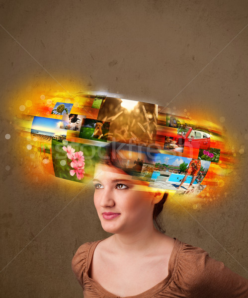 girl with colorful glowing photo memories concept Stock photo © ra2studio