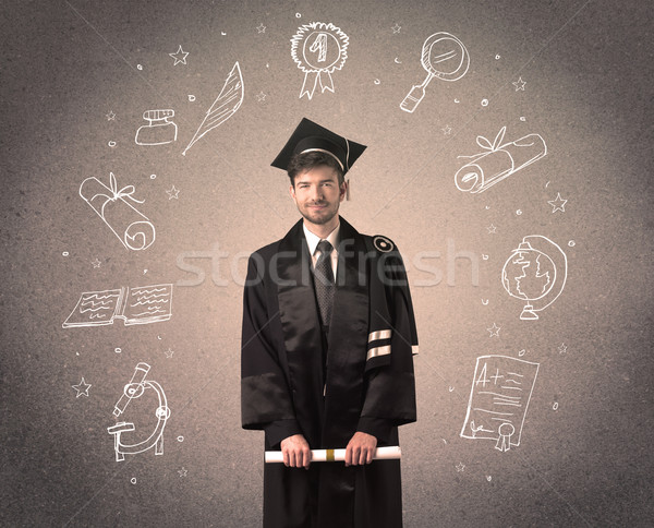 Gelukkig afgestudeerde tiener school iconen Stockfoto © ra2studio