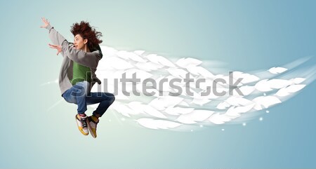 [[stock_photo]]: Belle · femme · sautant · coloré · fille