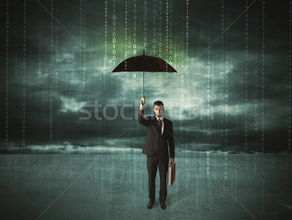 Homme d'affaires permanent parapluie protection des données affaires homme [[stock_photo]] © ra2studio