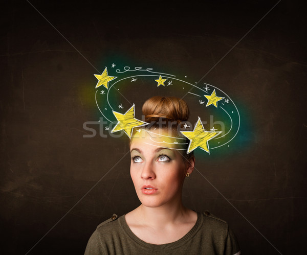 Lány citromsárga csillagok körül fej illusztráció Stock fotó © ra2studio