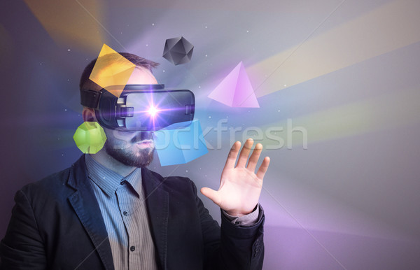 бизнесмен виртуальный реальность темные очки красочный Сток-фото © ra2studio