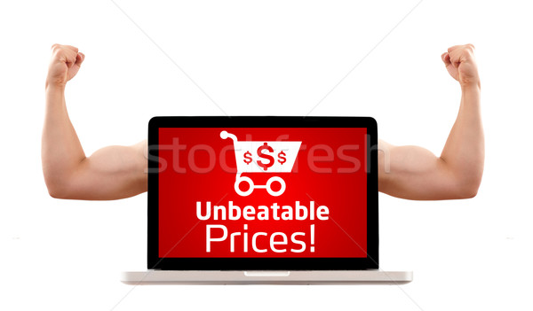 Laptop with unbeatable prices and shopping cart sign Stock photo © ra2studio