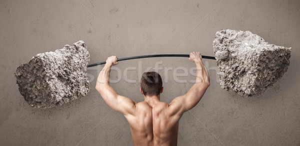 Foto stock: Muscular · homem · grande · rocha · pedra