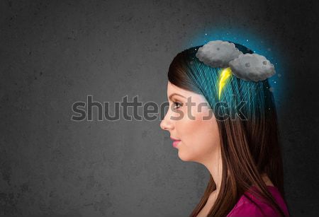 Junge Mädchen Gewitter Blitz Kopfschmerzen Illustration Business Stock foto © ra2studio