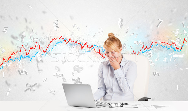Business woman sitting at table with stock market graph  Stock photo © ra2studio