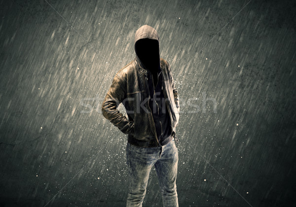 Spooky faceless guy standing in hoodie Stock photo © ra2studio