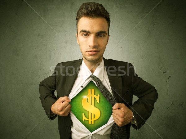 Businessman tearing off his shirt with dollar sign on chest Stock photo © ra2studio