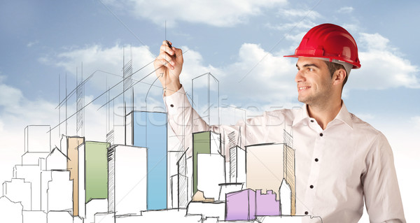 Construction worker planning a city sight Stock photo © ra2studio
