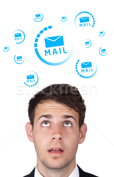 Young head looking at support contact type of icons and signs Stock photo © ra2studio