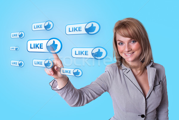 woman hand pressing Social Network icon Stock photo © ra2studio