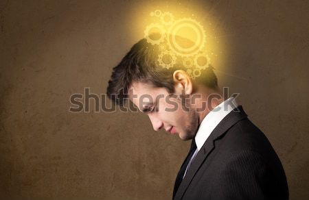 Young person thinking with a machine head illustration Stock photo © ra2studio