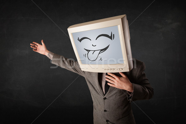 Boldog üzletember számítógépmonitor mosolygós arc képernyő mosoly Stock fotó © ra2studio