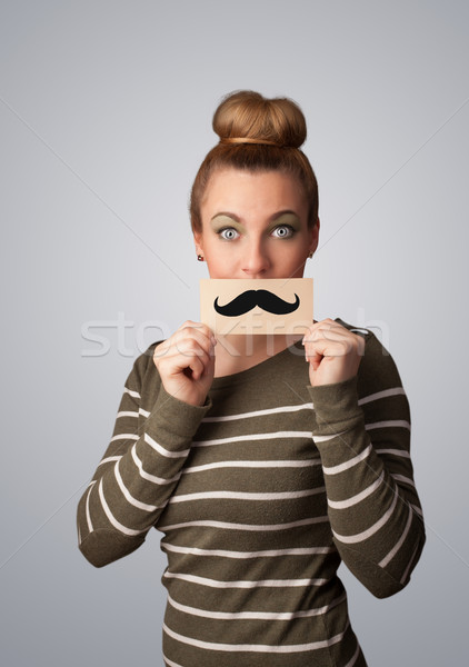 [[stock_photo]]: Heureux · cute · fille · papier · moustache