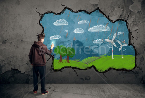 Jóvenes urbanas pintor dibujo colorido futuro Foto stock © ra2studio