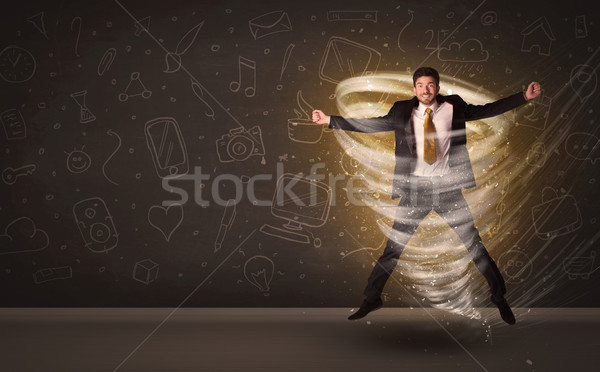 Glücklich Geschäftsmann springen Tornado braun Business Stock foto © ra2studio