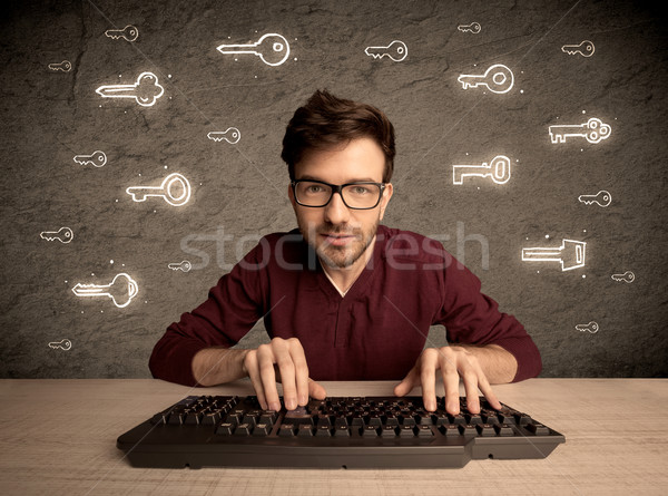 Nerd ragazzo parola d'ordine tasti Foto d'archivio © ra2studio