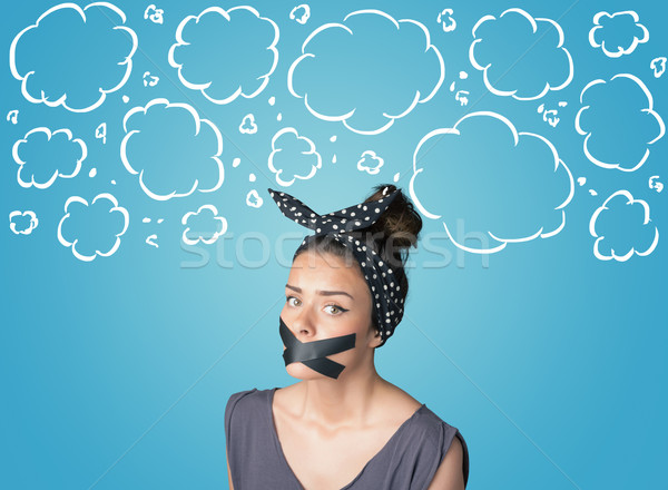 Vicces személy száj kézzel rajzolt felhők körül Stock fotó © ra2studio