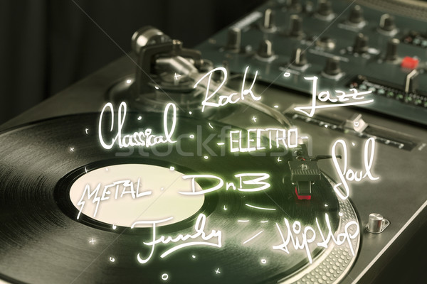 Turntable with vinyl and music genres writen  Stock photo © ra2studio