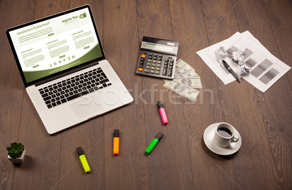 Business table with notebook computer and office accessories Stock photo © ra2studio