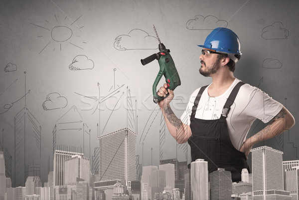 City plan with worker. Stock photo © ra2studio