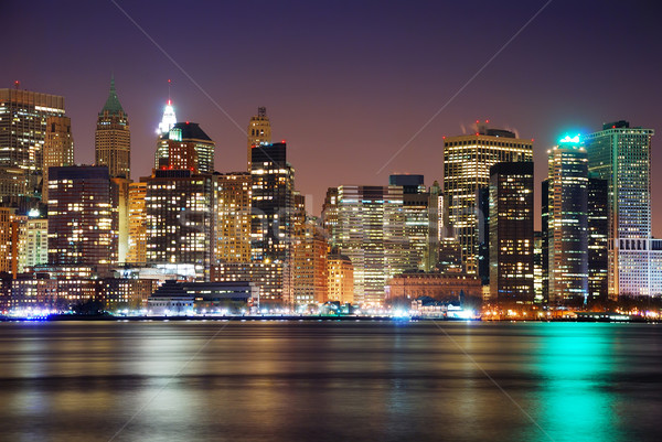 Stok fotoğraf: Modern · şehir · gece · sahne · New · York · Manhattan · ufuk · çizgisi