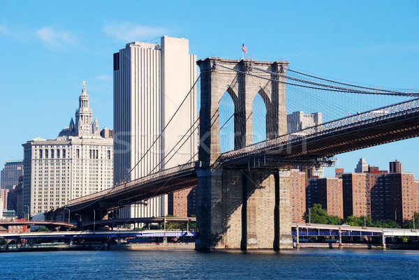 Híd New York Manhattan sziluett felhőkarcolók folyó Stock fotó © rabbit75_sto