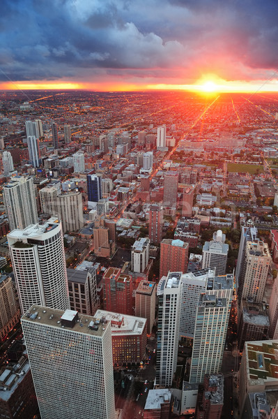 Chicago naplemente sziluett panoráma légifelvétel felhőkarcolók Stock fotó © rabbit75_sto