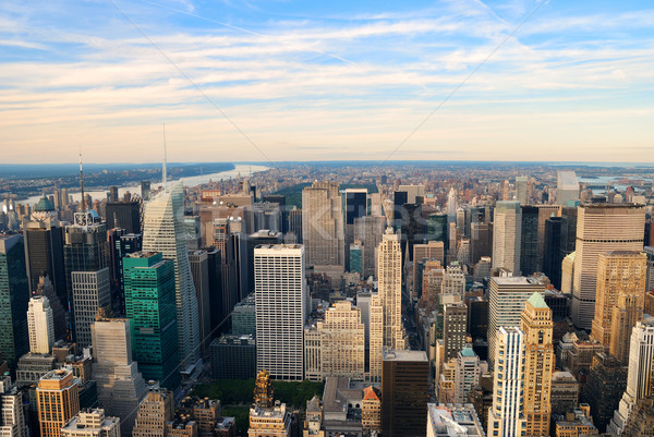 New York City manhattan Sonnenuntergang Skyline Luftbild Bürogebäude Stock foto © rabbit75_sto