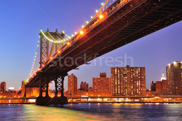 New York Manhattan köprü nehir akşam karanlığı Stok fotoğraf © rabbit75_sto