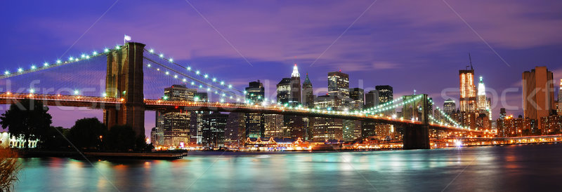 New York híd Manhattan sziluett éjszakai jelenet víz Stock fotó © rabbit75_sto
