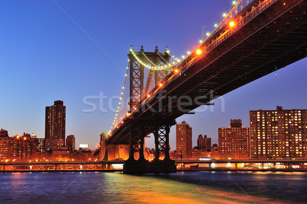 New York Manhattan híd folyó alkonyat megvilágított Stock fotó © rabbit75_sto
