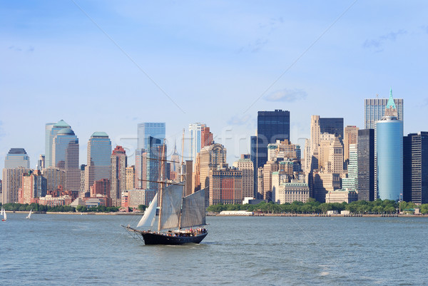 Foto d'archivio: New · York · City · Manhattan · skyline · grattacieli · vela · barca