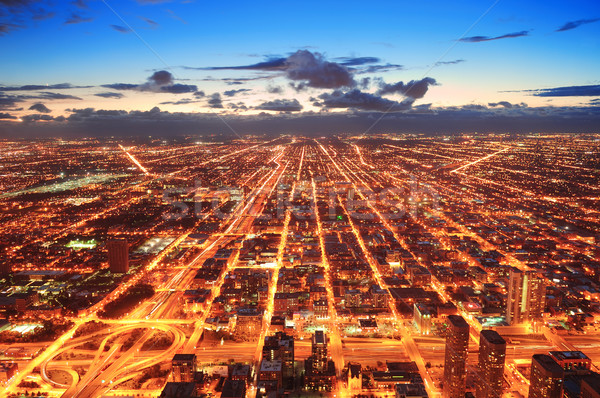 Чикаго сумерки центра антенна Панорама мнение Сток-фото © rabbit75_sto