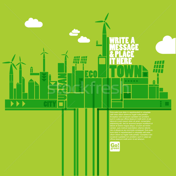 Stockfoto: Groene · eco · stad · duurzaam · ontwikkeling · wolken
