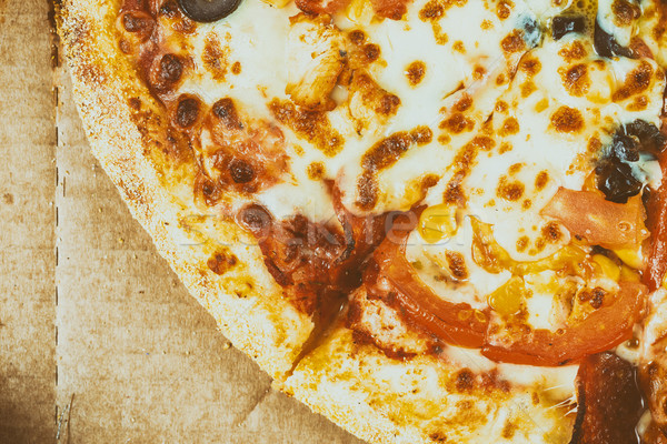 Italian Pizza With Mozzarella, Prosciutto, Tomatoes And Olives Stock photo © radub85