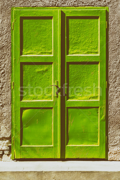 Zielone drzwi konkretnych ściany domu drewna Zdjęcia stock © radub85